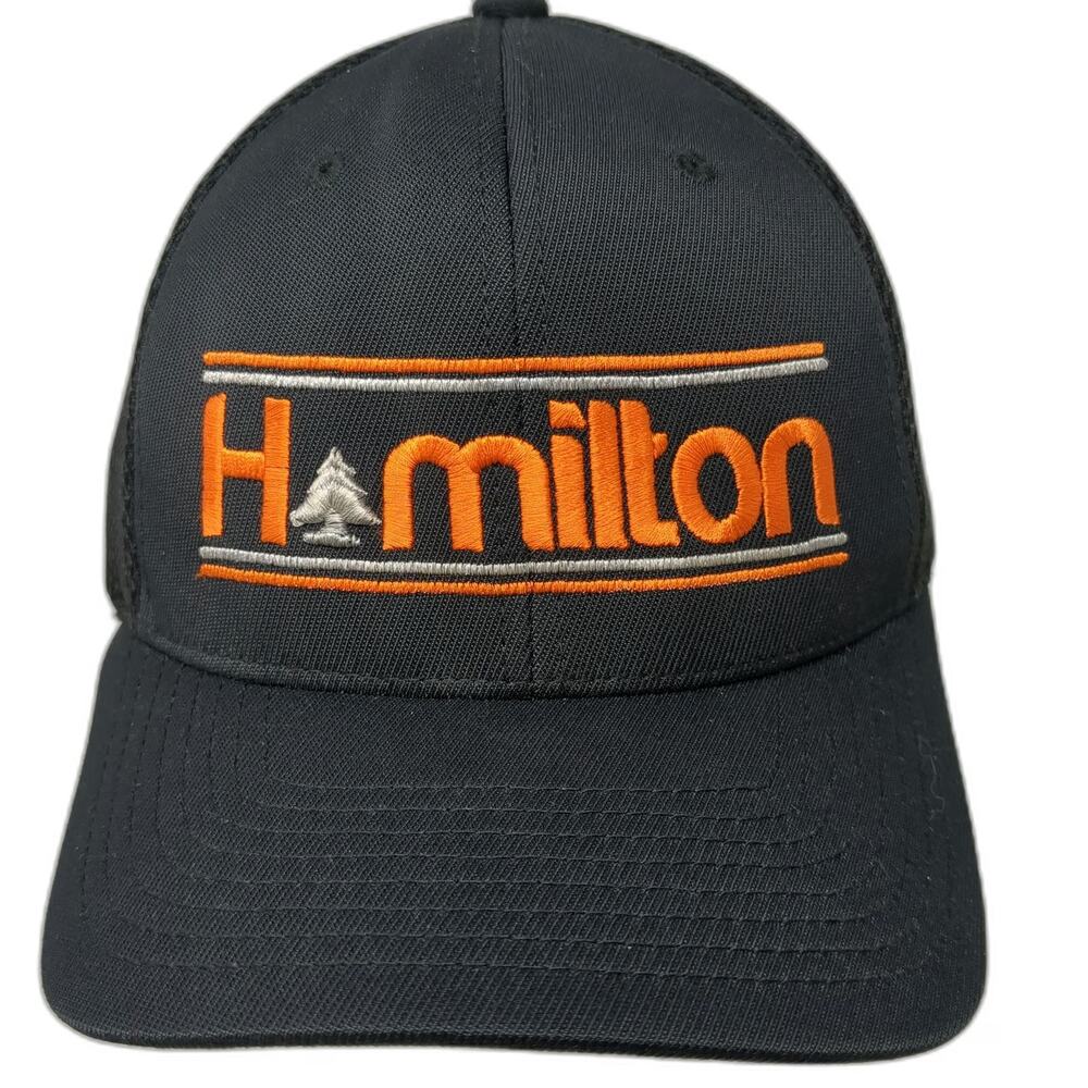 Flexfit Baseball Cap Black XL Hamilton Logo Mesh Back Embroidered Fitted Hat